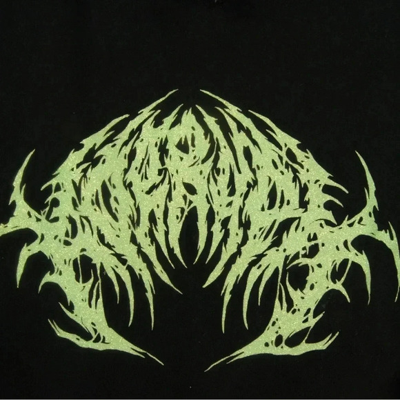 Black Green Glitter Death Metal Cyber Pullover Hoodie - Picture 2 of 4